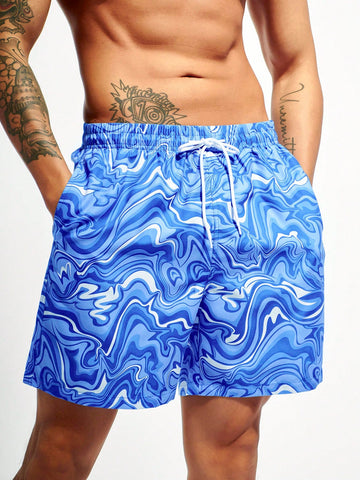 Men's Printed Casual Beach Shorts With Drawstring