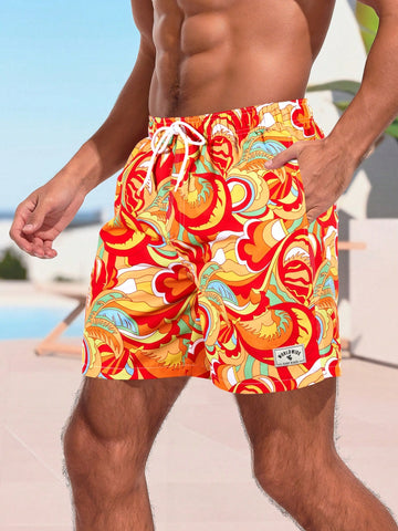 Men's Printed Drawstring Waist Beach Shorts