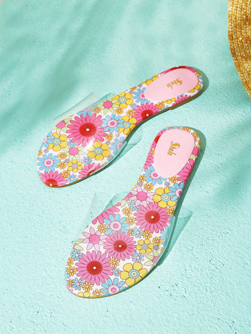 Women's Stylish Flower Printed Flat Sandals