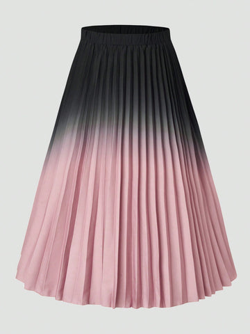 Plus Size Gradient Elastic Waist Pleated Skirt