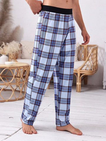 Men's Plaid Casual Straight Leg Pants For Home Wear