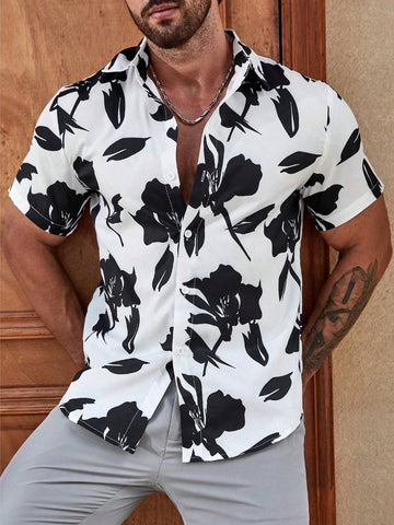 Men's Short Sleeve Shirt With Plant Print