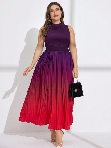 Plus Size Women's Fashionable Ombre Purple-Red Sleeveless Dress