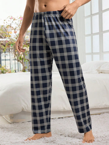 Men's Plaid Lounge Pants, Suitable For Spring And Summer