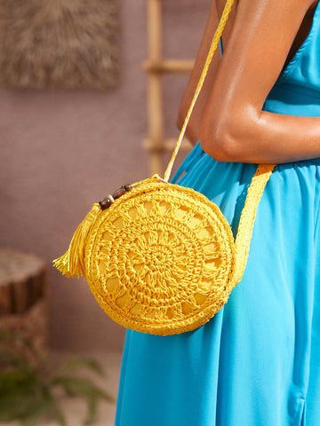 Stylish Straw Woven Shoulder Bag For Women - Ideal For Summer Beach Vacations