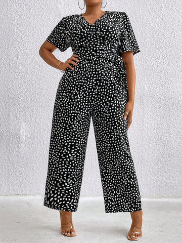 Plus Size V-Neck Top And Pants Set For Summer