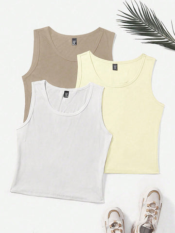 Plus Size Solid Color Tank Top For Summer