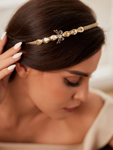 1pc Women's Cute & Luxury Rhinestone & Bowknot Thin Hairband, Perfect For Wedding & Honeymoon