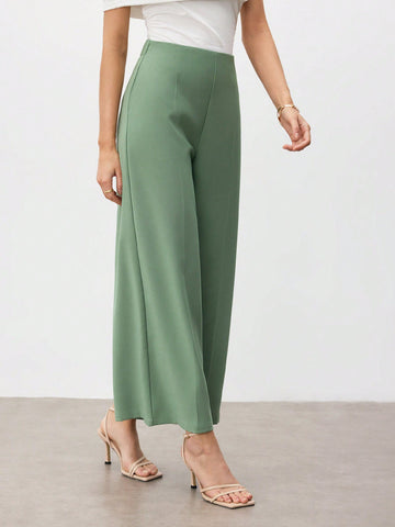 Ladies' Solid Color Loose Pleated Suit Pants