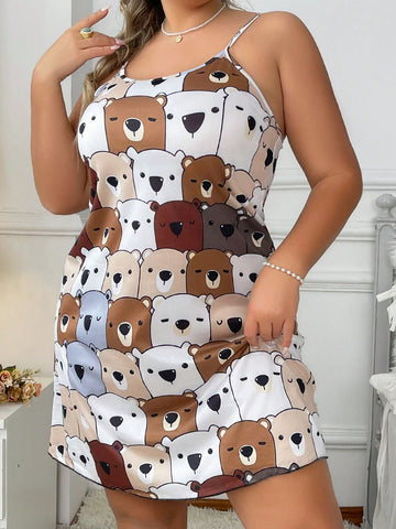 Plus Size Women's Bear Print Sleeveless Nightdress