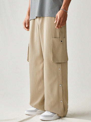 Solid Color Weave Casual Pants With Pockets