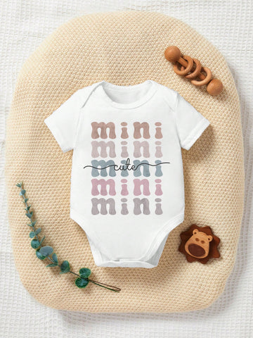 Baby Boys' And Girls' Casual & Minimalist Mother's Day Print Short Sleeve Bodysuit, Suitable For Spring And Summer