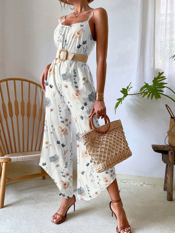 Butterfly Printed Wide-Leg Jumpsuit With Straps