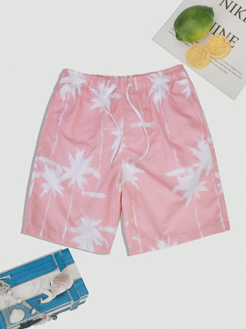 Men's Loose-Fit Beach Pants With Pink Coconut Tree Print, Summer
