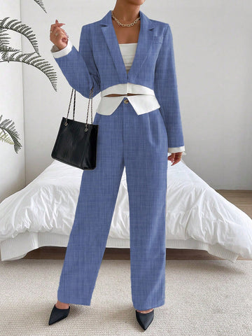 Women's Fashionable And Elegant Color Block Casual Suit