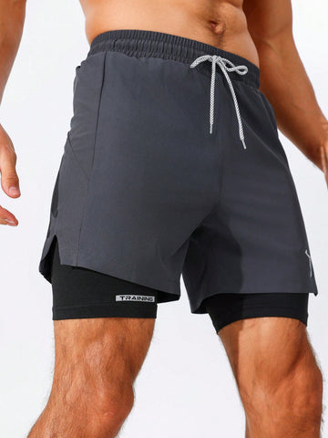 Men's Drawstring Waist Sports Shorts With Bull Head Print