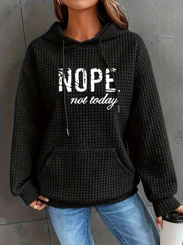 Women's Hoodie With Waffle Pattern, Simple Design And Printed Letters