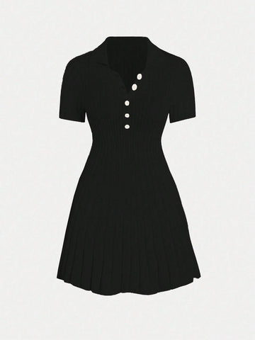 Plus Size Short Sleeve Button-Up Design Dress
