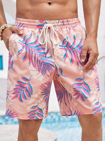 Men's Palm Tree Print Woven Casual Shorts For Vacation