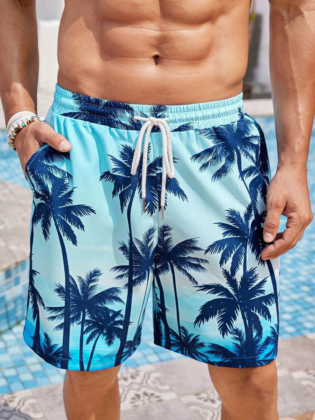 Men's Casual Woven Palm Tree Print Vacation Shorts