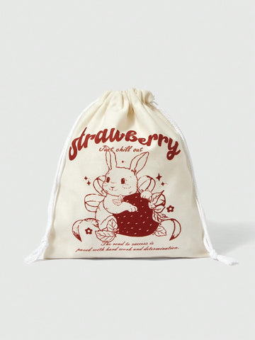Cartoon Rabbit Pattern Portable And High Capacity Drawstring Cosmetic Bag