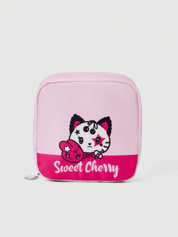 Fashionable Cartoon Heart-Shaped Make-Up Bag With Thickened Clip Cotton, Large Capacity And Portable Cosmetic Square Bag For Cats And Bunnies