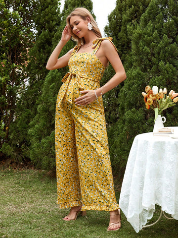 Maternity Romantic Garden Casual Young Vacation Adjustable Strap One Piece Jumpsuit