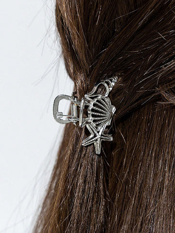 1pc Metal Hair Claw With Seashell & Starfish Design, Suitable For Daily Use