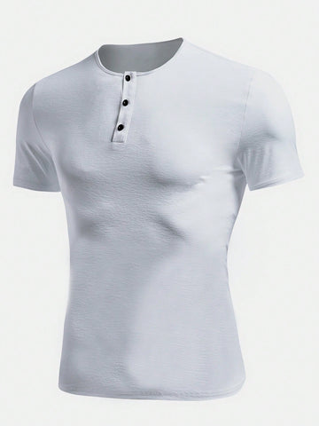 Men's Henry Collar Short Sleeve Sports T-Shirt