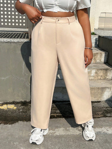 Plus Size Women's Solid Color Pleated High Waist Cropped Trousers