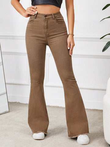 Women's Fashionable Solid Color Slim Fit Jeans