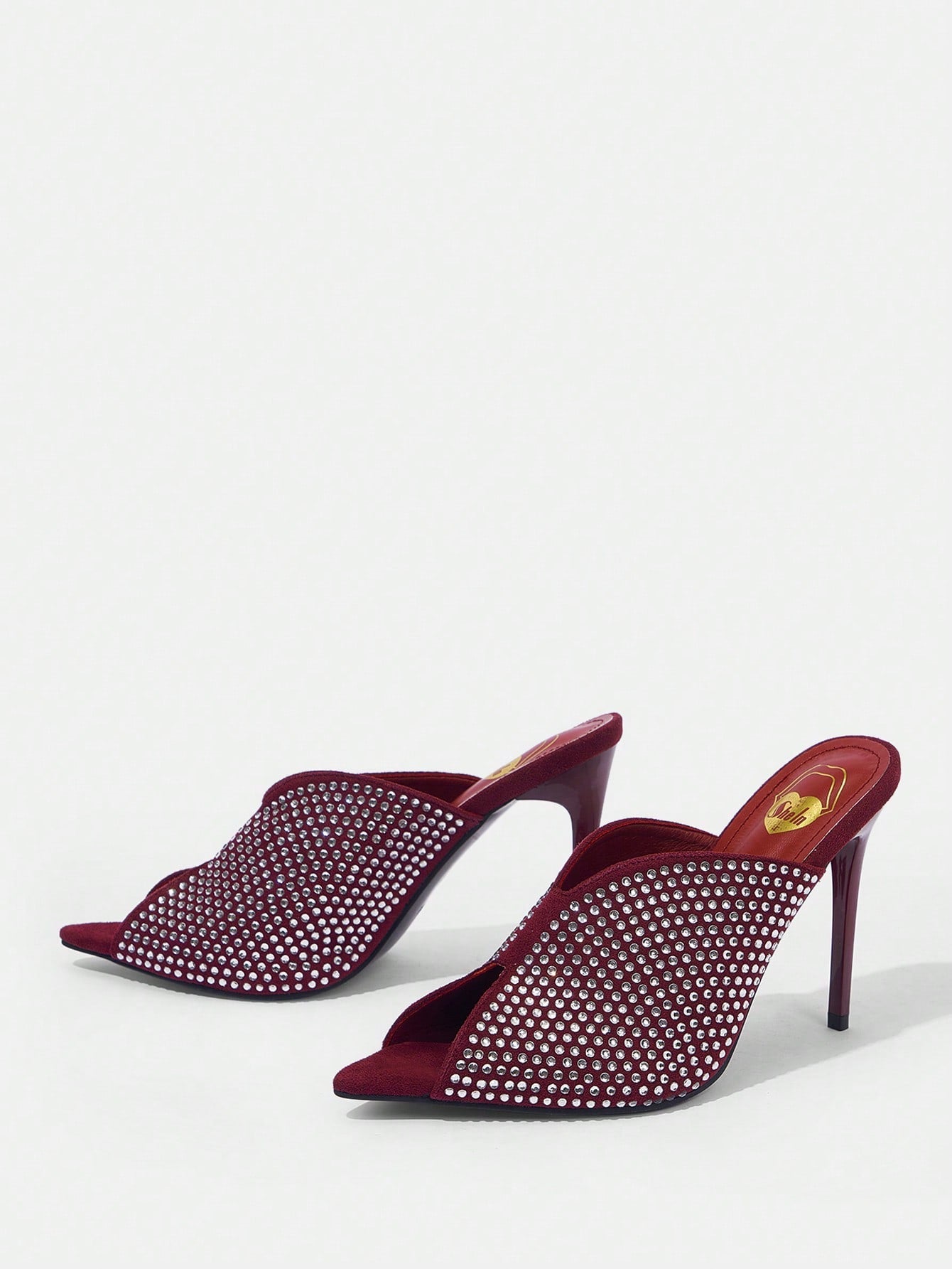 Fashionable Rhinestone Peep Toe High Heeled Sandals Slides
