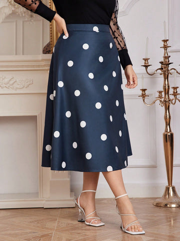 Plus Size Women's Fashionable Polka Dot Print Skirt