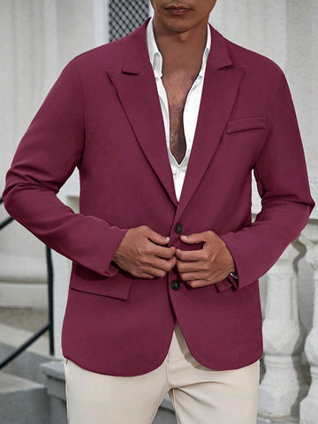Solid Color Single Breasted Long Sleeve Blazer