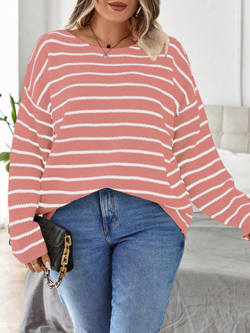 Plus Size Women's Fashion Striped Pullover Sweater