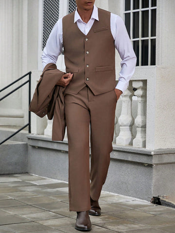 Men's Solid Color Formal Business Suit For Work