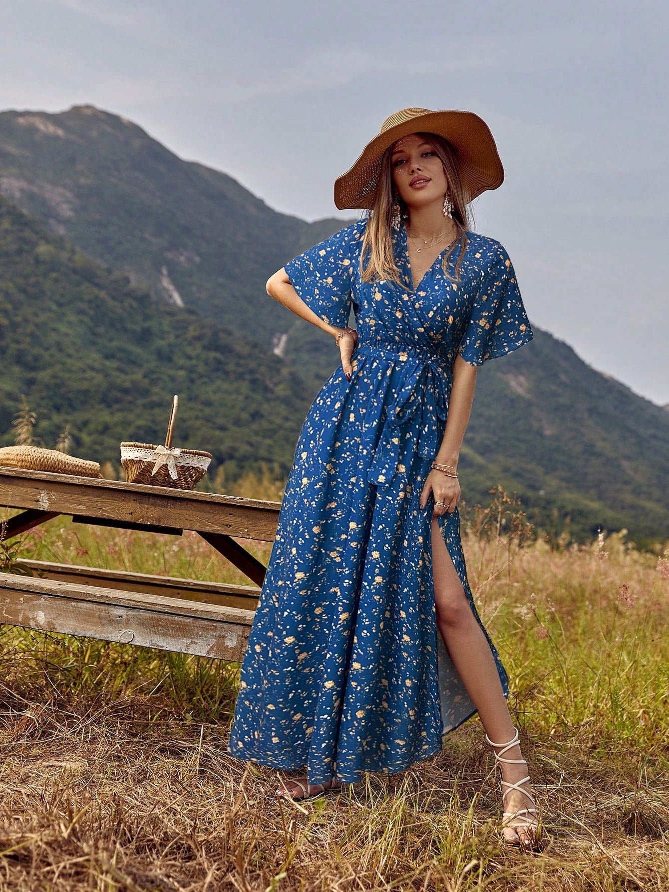 Vacation Small Floral Print Slit Dress
