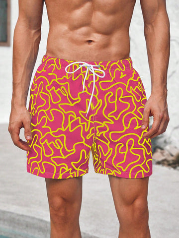 Men Fashion Irregular Striped Color Block Beach Shorts