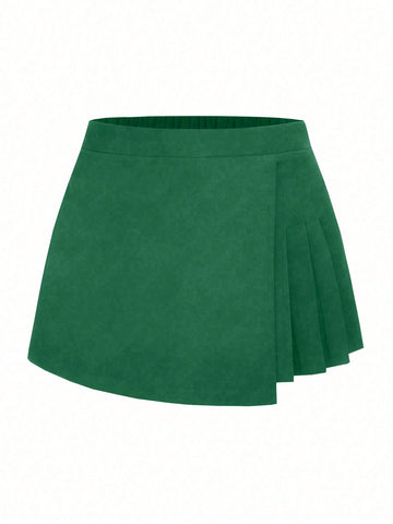 Plus Size Solid Color Asymmetrical Hem Skirt Pants