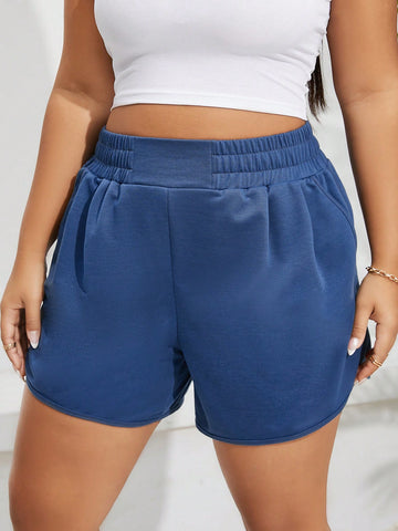 Women's Plus Size Shorts With Pleats, Pockets And Irregular Hem For Spring/Summer
