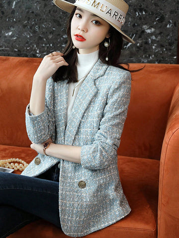 Spring Casual Notch Lapel Double-Breasted Suit Jacket