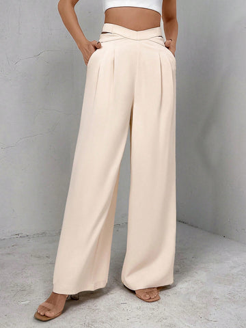 Women's Spring/Summer Apricot Color Woven Casual Suit Pants With Low Waist