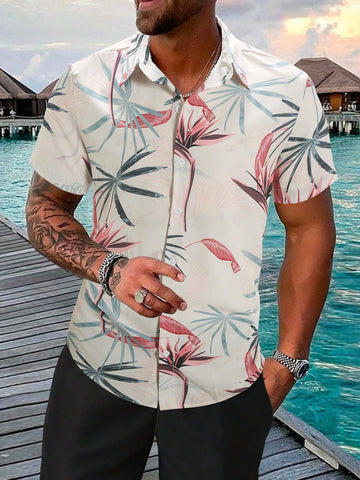 Men's Summer Vacation Plant Printed Short Sleeve Shirt
