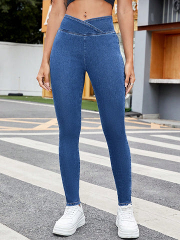 Women's Overlap Waist Skinny Jeans