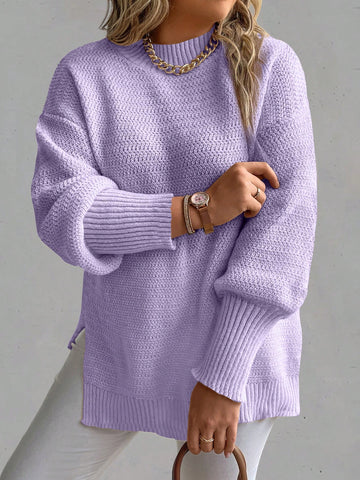 Plus Size Women's Loose Sweater With Split Hem