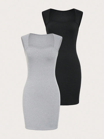 Women's Fashionable Summer Versatile Hollow Out Stripe 2pcs Dress Set