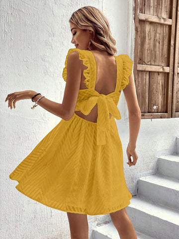 Women's Fashionable Solid Color Short Butterfly Sleeve Dress