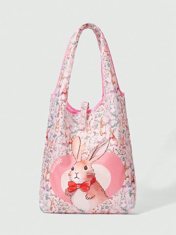 Cartoon Rabbit Design Fun Pattern Storage Bag, Large Capacity Foldable Tote Bag, Reusable Shopping Bag