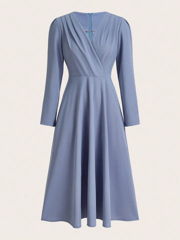 Women's Spring/Summer Solid Color Wrap Style Waist-Tie Dress