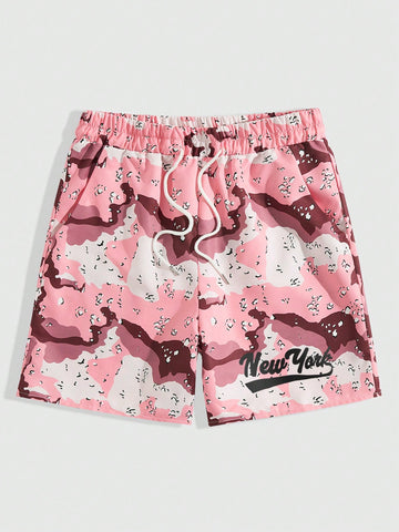 Men's Camouflage Printed Drawstring Shorts For Summer